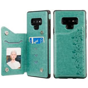 For Galaxy Note 9 Six Cats Embossing Pattern Protective Case with Holder & Card Slots & Photo Frame(Green)