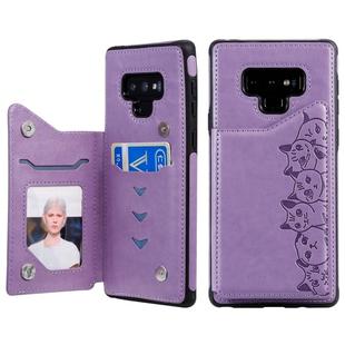For Galaxy Note 9 Six Cats Embossing Pattern Protective Case with Holder & Card Slots & Photo Frame(Purple)