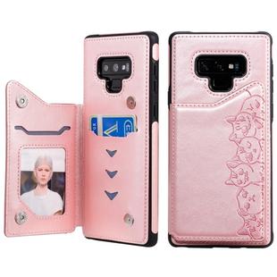 For Galaxy Note 9 Six Cats Embossing Pattern Protective Case with Holder & Card Slots & Photo Frame(Rose Gold)