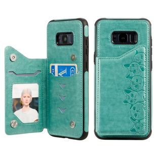 For Galaxy S8+ Six Cats Embossing Pattern Protective Case with Holder & Card Slots & Photo Frame(Green)