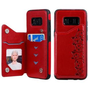 For Galaxy S8 Six Cats Embossing Pattern Protective Case with Holder & Card Slots & Photo Frame(Red)