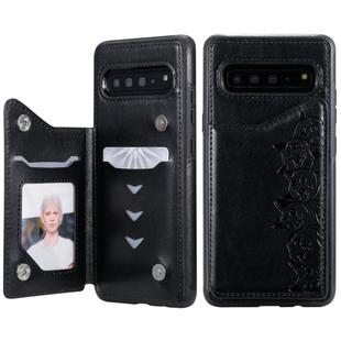 For Galaxy S10 5G Six Cats Embossing Pattern Protective Case with Holder & Card Slots & Photo Frame(Black)