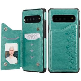 For Galaxy S10 5G Six Cats Embossing Pattern Protective Case with Holder & Card Slots & Photo Frame(Green)