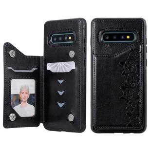For Galaxy S10+ Six Cats Embossing Pattern Protective Case with Holder & Card Slots & Photo Frame(Black)