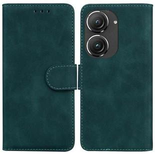 For Asus Zenfone 9 Skin Feel Pure Color Flip Leather Phone Case(Green)