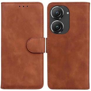 For Asus Zenfone 9 Skin Feel Pure Color Flip Leather Phone Case(Brown)