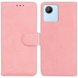 For Realme C30 Skin Feel Pure Color Flip Leather Phone Case(Pink)