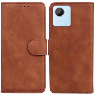 For Realme C30 Skin Feel Pure Color Flip Leather Phone Case(Brown)