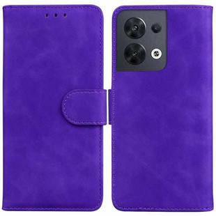 For OPPO Reno8 Skin Feel Pure Color Flip Leather Phone Case(Purple)