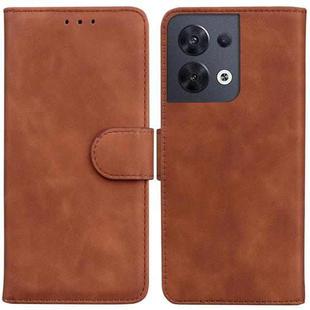 For OPPO Reno8 Skin Feel Pure Color Flip Leather Phone Case(Brown)