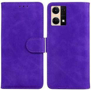 For OPPO Reno7 4G Skin Feel Pure Color Flip Leather Phone Case(Purple)