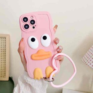 For iPhone 14 Wave Edge Big Duck Silicone Phone Case with Wristband(Pink)