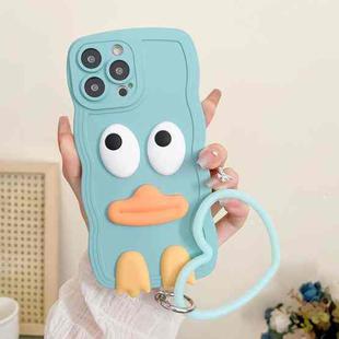 For iPhone 14 Pro Wave Edge Big Duck Silicone Phone Case with Wristband(Blue)