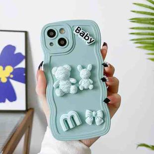 For iPhone 14 Wave Edge 3D M Bear Bunny Silicone Phone Case(Blue)