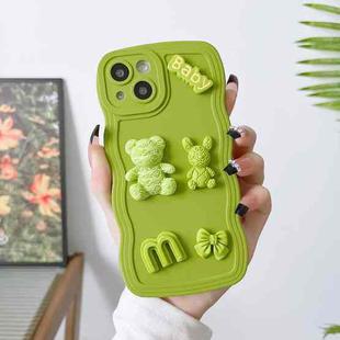 For iPhone 14 Plus Wave Edge 3D M Bear Bunny Silicone Phone Case(Green)