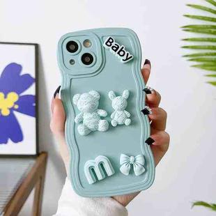 For iPhone 14 Pro Wave Edge 3D M Bear Bunny Silicone Phone Case(Blue)