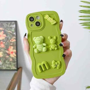 For iPhone 14 Pro Max Wave Edge 3D M Bear Bunny Silicone Phone Case(Green)