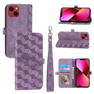 For iPhone 14 Plus Spider Printed Leather Phone Case(Purple)