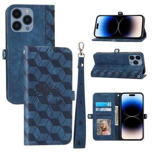 For iPhone 14 Pro Spider Printed Leather Phone Case(Blue)