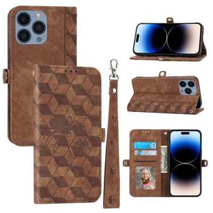 For iPhone 14 Pro Max Spider Printed Leather Phone Case(Brown)