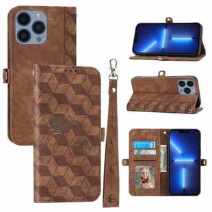 For iPhone 13 Pro Max Spider Printed Leather Phone Case(Brown)