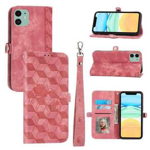 For iPhone 12 / 12 Pro Spider Printed Leather Phone Case(Pink)