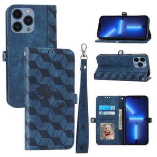 For iPhone 11 Pro Max Spider Printed Leather Phone Case(Blue)