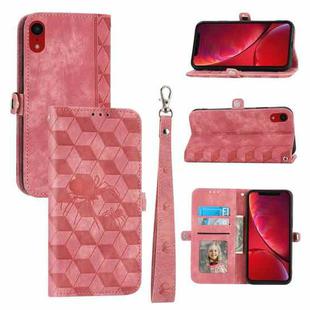 For iPhone XR Spider Printed Leather Phone Case(Pink)
