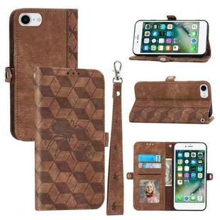 For iPhone SE 2022 / SE 2020 / 7 / 8 Spider Printed Leather Phone Case(Brown)