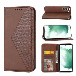 For Samsung Galaxy S22 5G Cubic Grid Calf Texture Magnetic Closure Leather Phone Case(Brown)