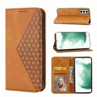 For Samsung Galaxy S22 5G Cubic Grid Calf Texture Magnetic Closure Leather Phone Case(Yellow)