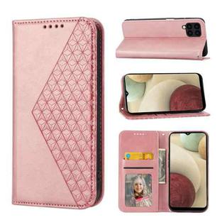 For Samsung Galaxy A12 5G Cubic Grid Calf Texture Magnetic Closure Leather Phone Case(Rose Gold)