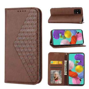 For Samsung Galaxy A51 4G Cubic Grid Calf Texture Magnetic Closure Leather Phone Case(Brown)