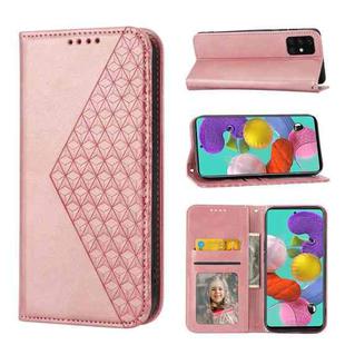 For Samsung Galaxy A51 4G Cubic Grid Calf Texture Magnetic Closure Leather Phone Case(Rose Gold)