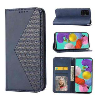 For Samsung Galaxy A51 4G Cubic Grid Calf Texture Magnetic Closure Leather Phone Case(Blue)