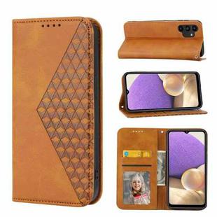 For Samsung Galaxy A32 4G Cubic Grid Calf Texture Magnetic Closure Leather Phone Case(Yellow)