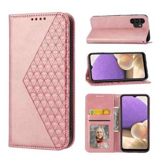 For Samsung Galaxy A32 5G Cubic Grid Calf Texture Magnetic Closure Leather Phone Case(Rose Gold)