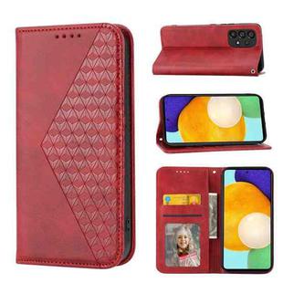 For Samsung Galaxy A52 4G / 5G Cubic Grid Calf Texture Magnetic Closure Leather Phone Case(Red)