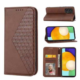 For Samsung Galaxy A52 4G / 5G Cubic Grid Calf Texture Magnetic Closure Leather Phone Case(Brown)