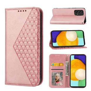For Samsung Galaxy A52 4G / 5G Cubic Grid Calf Texture Magnetic Closure Leather Phone Case(Rose Gold)