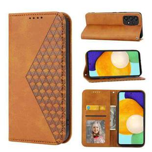 For Samsung Galaxy A52 4G / 5G Cubic Grid Calf Texture Magnetic Closure Leather Phone Case(Yellow)