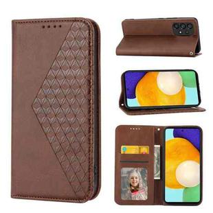 For Samsung Galaxy A72 4G / 5G Cubic Grid Calf Texture Magnetic Closure Leather Phone Case(Brown)