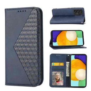 For Samsung Galaxy A72 4G / 5G Cubic Grid Calf Texture Magnetic Closure Leather Phone Case(Blue)