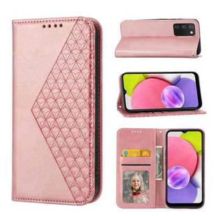 For Samsung Galaxy A03s 166mm Cubic Grid Calf Texture Magnetic Closure Leather Phone Case(Rose Gold)