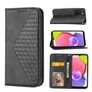 For Samsung Galaxy A03s 165.8mm Cubic Grid Calf Texture Magnetic Closure Leather Phone Case(Black)