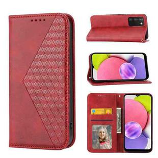 For Samsung Galaxy A03s 165.8mm Cubic Grid Calf Texture Magnetic Closure Leather Phone Case(Red)