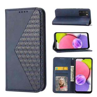 For Samsung Galaxy A03s 165.8mm Cubic Grid Calf Texture Magnetic Closure Leather Phone Case(Blue)