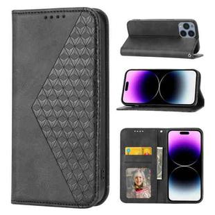For iPhone 14 Pro Cubic Grid Calf Texture Magnetic Closure Leather Phone Case(Black)