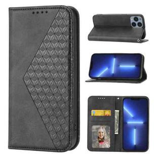 For iPhone 13 Pro Max Cubic Grid Calf Texture Magnetic Closure Leather Phone Case(Black)