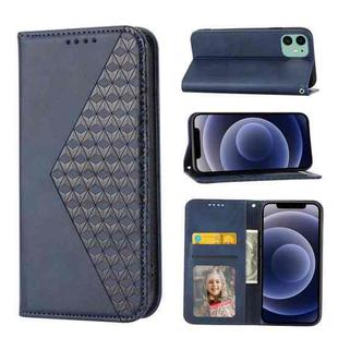 For iPhone 12 mini Cubic Grid Calf Texture Magnetic Closure Leather Phone Case(Blue)